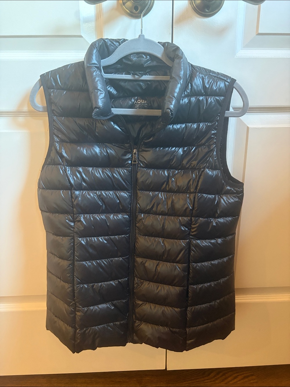Aqua Shiny Quilted Puffer Vest - Black